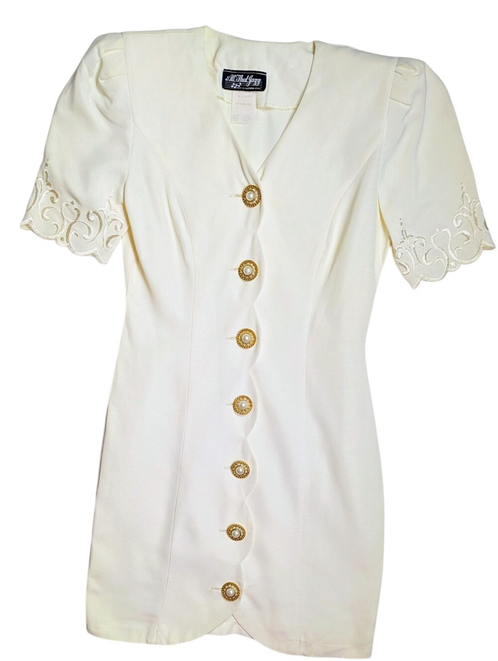 All That Jazz Cream Button-Front Short Sleeve Blouse with Gold Buttons Size Smal